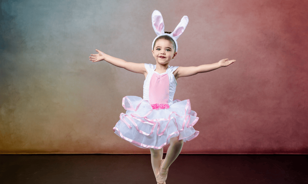 Preschool dance student in recital costume at Allegro in Tucson.